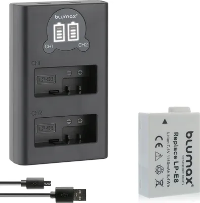 Produktbild von 1x Akku + LCD Lader für Canon Lp-E8 EOS 550D 650D 700D Rebel T3i 1140 mAh (7,2V)