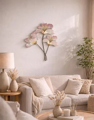 Produktbild von Formano Wand-Zweig 3D Blume 45cm - Handbemaltes Metall Wandbild Wanddekoration