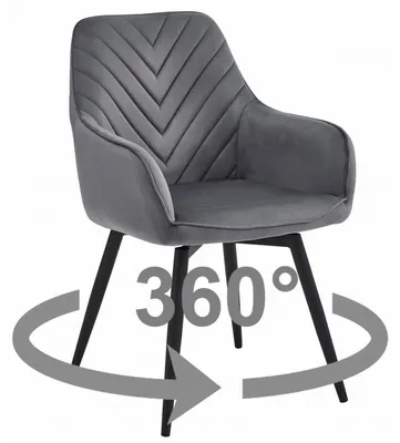 Image de Chaise pivotante Nana360 en velours gris foncé avec pieds noirs
