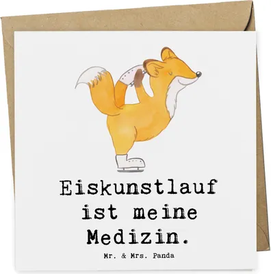 Produktbild von Mr. & Mrs. Panda Grußkarte Fuchs Eiskunstläufer - Weiß - Geschenk, Klappkarte, faltkarte, Eiskunstläuferin, anlasskarte, Eiskunst, Glückwunschkarte, doppelkarte