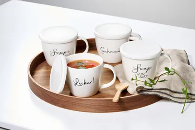 Produktbild von Suppentasse 460ml mit Deckel 4er Set Soppa = Lecker