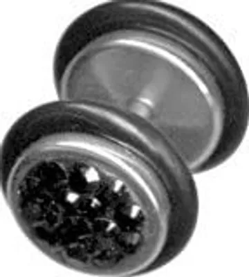 Immagine prodotto di Plug falso all'orecchio in acciaio color argento con cristalli e pietre 8mm - Nero