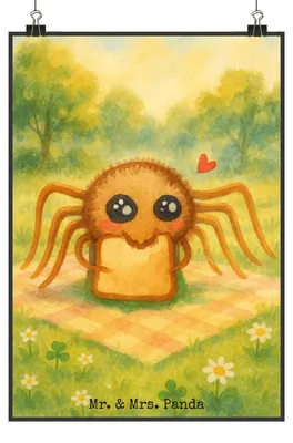 Produktbild von Mr. & Mrs. Panda Bild Spinne Agathe Sandwich Design DIN A2 - Weiß - Geschenk, Hunger, Glück, Kunstdruck, wanddeko, Lebensfreude, drucke, Alles Wird gut, Plakat, Mut