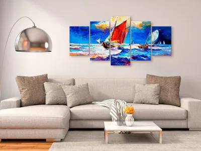 Produktbild von Akustikbild Landschaft Meer 200x100 cm Bilder Akustikschaum Hochleistungsschallabsorber Schallschutz Leinwand 5 tlg Wandbild Raumakustik Schalldämmung wie gemalt i-B-0021-b-m