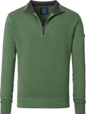 Produktbild von REDMOND Casual Herren Strick-Troyer Zipper Comfort Baumwolle Grün 4XL