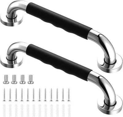 Imagen del producto de Barra de apoyo para inodoro, acero inoxidable, antideslizante, 30 cm, barra de sujeción para el baño, ideal para la ducha