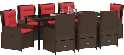 Obrázek produktu pro vidaXL Zahradní jídelní set s polštáři 9 ks Brown Poly Rattan