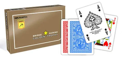 Productafbeelding van MODIANO POKER - BRIDGE GOLDEN TROPHY, 100% plastic, 2 sets van 54 kaarten