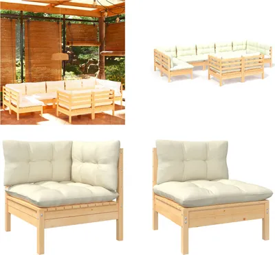 Produktbild von vidaXL 9 tlg. Garten Lounge Set mit Creme Kissen Massivholz Kiefer - Garten-Lounge-Set - Garten-Lounge-Sets - Gartenmöbel-Set - Gartenmöbel-Sets