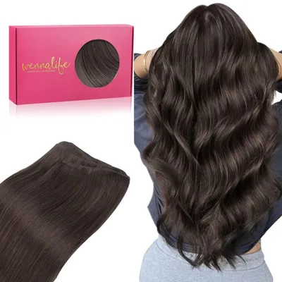 Immagine prodotto di Extension per capelli naturali, lunghezza 40 cm, peso 80 grammi, tecnica balayage, colore marrone scuro che sfuma nel marrone castagna, da applicare cucendo