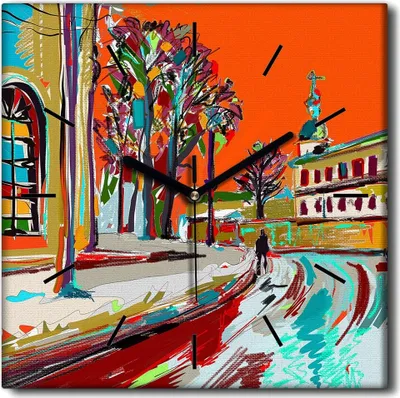 Produktbild von Coloray Uhr auf Leinwand 30x30 cm Wand Uhr Dekoration Wohnzimmer Segeltuch schwarze Hände -Die Landschaft der Winterstadt