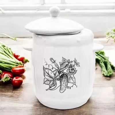 Zdjęcie produktu dla Garnek do kiszenia ogórków MIKONI z pokrywką | 6 LITRÓW | BIAŁY | Garnek do kiszenia kapusty, garnek do fermentacji, ceramiczna kadź, garnek do marynowania, garnek kamionkowy, kadź do marynowania, garnek do fermentacji, słoik do ogórków, garnek gliniany