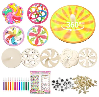 Image de Kit de loisirs créatifs "Holzkreisel" comprenant 20 pièces avec accessoires pour la peinture et la décoration