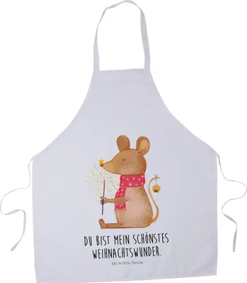 Produktbild von Mr. & Mrs. Panda Grillschürze Maus Weihnachten - Weiß - Geschenk, Weihnachtsmotiv, Kochkleidung, Weihnachtsgruß, Küchenschürze, Schürze, Kochschürze, Küchenzubehör, Frohe