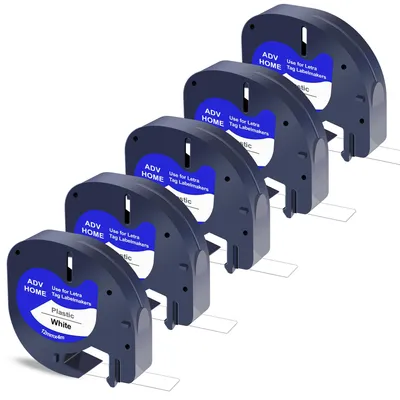 Ersatzband für Dymo LetraTag, 12 mm x 4 m, schwarz/weiß, 5 Stück