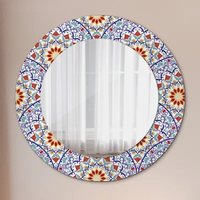 Produktbild von Ø60cm Spiegel - Glasrahmen mit Aufdruck - Wandspiegel Schlafzimmer - orientalisch bunt Komposition