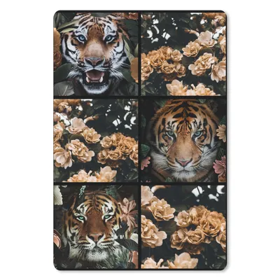 Produktbild von MuchoWow® Mauspad Mousepad Collage - Tiger - Blumen 18x27 cm - Mousepads - Maus Mat - Pad - Mausunterlage