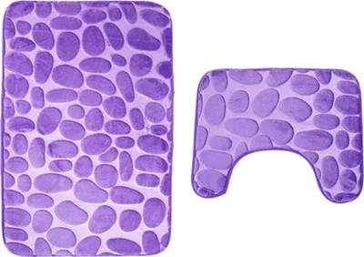 Image de Set de tapis de bain 2 pièces, garniture de bain, tapis de WC, tapis de bain, tapis de bain, antidérapant, extra fort absorbant （Lila）