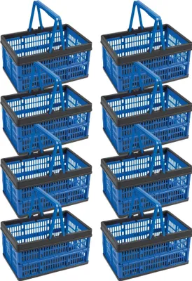 Produktbild von Novaliv Klappbox Blau 8er Set - 16L Faltkorb mit Henkeln - Vielseitiger Einkaufskorb - Praktische Aufbewahrungsbox