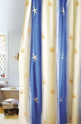 Image de Rideau de douche en polyester « OLTREMARE » 240 x 200 cm - Beige/Bleu clair