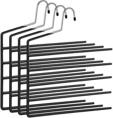 Produktbild von SONGMICS Hosenbügel platzsparend, 4er Set, Mehrfach-Kleiderbügel, offenes Ende, rutschfest, für je 5 Hosen, für Jeans, Handtücher, Schals, schwarz CRI034B02