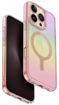 Zdjęcie produktu dla Etui ładujące Uniq Iridescia Magclick do iPhone 16 Pro - różowe