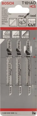 Immagine prodotto di Bosch clean for Wood T 101 AO - Lama per seghetto alternativo - per compensato, legno tenero, laminati, materiali in legno non abrasivi - 3 pezzi - codolo a T - lunghezza: 83 mm