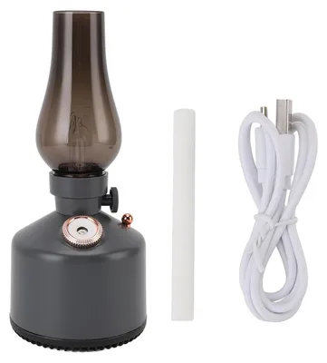 Obrázok produktu pre Vintage petrolejová lampa zvlhčovač vzduchu s objemom 260 ml Tichý zvlhčovač vzduchu s 2 nastaveniami hmly Plynulé stmievanie Nočné svetlo do spálne Šedá farba