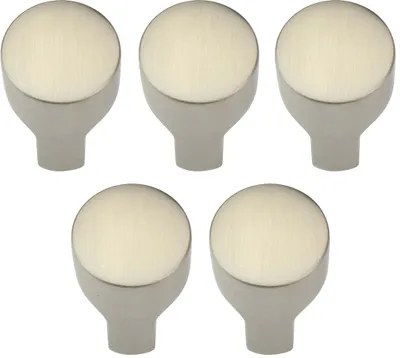 Immagine prodotto di Natural Goods Berlin Maniglia per mobili KNOB, pomello per mobili, maniglia per armadi, pomello per cassetti e porte, aspetto acciaio inox, 5 pezzi