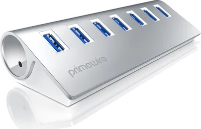 Image de Primewire USB 3.2 Gen1 Super Speed 7-Port Hub incl. alimentation boîtier en aluminium brossé