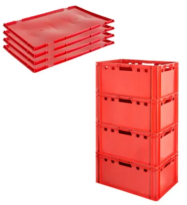 Immagine prodotto di Cassa per carne E3 con coperchi Cassa per carne rossa Casse per carne Cassa per carne Eurobox Adatta al contatto con gli alimenti 60 x 40 Cassa da macellaio Selezione Kingpower, Quantità: 4