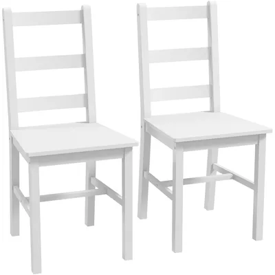 Productafbeelding van Eetkamerstoelen, set van 2, houten keukenstoelen met lattenrugleuning, antislip, 41,5 x 46 x 90 cm, wit