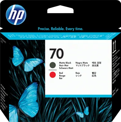 Produktbild von HP 70 Mattschwarz/Rot DesignJet Druckkopf, HP DesignJet Fotodrucker der Serien Z2100, Z3100 und Z3200, Thermal Inkjet, Schwarz, C9409A, Singapur, 143 mm