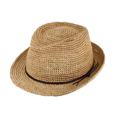Produktbild von Fiebig Crochet Trilby Raffiastroh Lederoptik-Band , beige, Gr. 55/S