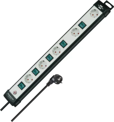 Imagen del producto de Brennenstuhl - Línea Técnica: Regleta de enchufes de 5 tomas, color negro/gris claro, 3 metros, cable H05VV-F 3G1,5, con interruptor individual para cada toma, disposición especial de enchufes para fuentes de alimentación, referencia: 1951550600