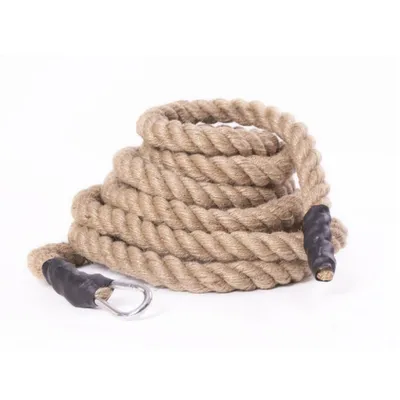 Imagen del producto de Cuerda de fijación de yute, ideal para CrossFit, entrenamiento físico, gimnasia, calistenia y gimnasios. Incluye mosquetón. Longitud: 2 metros. Modelo: 9655