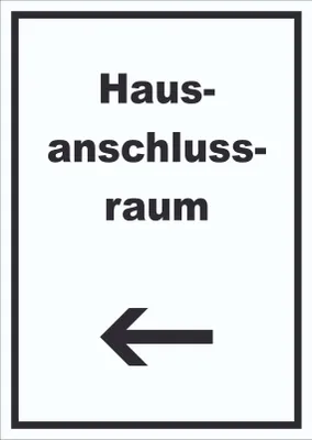 Produktbild von Hausanschlussraum Schild mit Text und Richtungspfeil links HAR hochkant A0 (841x1189mm)