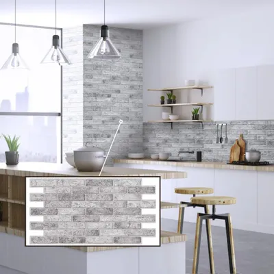Produktbild von 3D-Wandpaneele PVC | Ziegeloptik | Grau Ziegel - 1 Platte - 0.5 m² | Für Wohnzimmer, Küche & Bad | Einfache DIY-Montage