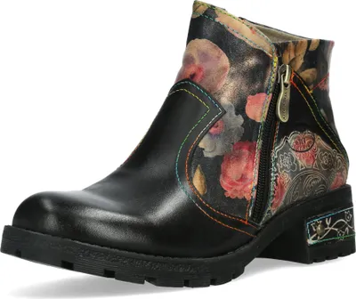 Zdjęcie produktu dla Laura Vita damskie buty za kostkę skórzane kwiatowy wzór zamek błyskawiczny Cocrailo 74, rozmiar:39 EU, kolor:Czarny