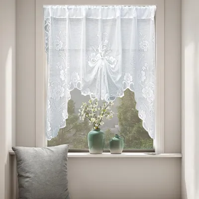Imagen del producto de 1. Cortina moderna blanca, cortina tipo bistro, cortina de voile con motivos florales, ideal para cocina, salón y dormitorio
