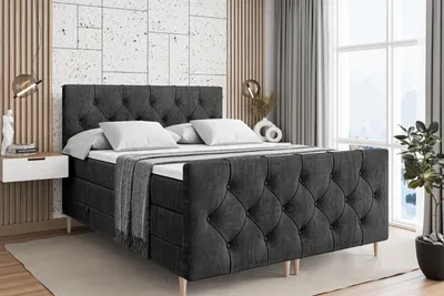 Produktbild von ALTDECOR Boxspringbett mit Holz Füßen, Matratze und Lattenrost, Topper, Fußteil, Polsterbett mit Bettkasten, Bett mit Stauraum H3- und H4- Matratze -MIRAGE-FD-Z KING-200x200 - Schwarz Casablanca