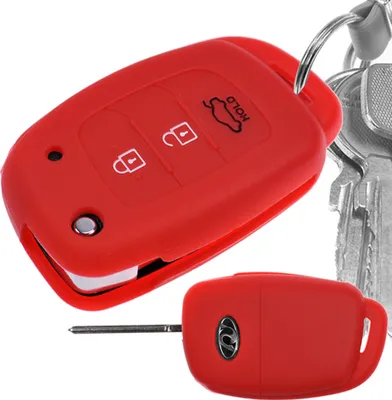 Produktbild von Auto Schlüssel Hülle Silikon Schutz Cover Rot kompatibel mit Hyundai i10 i20 Elantra i40 Sonata ix25 ix35 Tucson 3 Tasten Klappschlüssel