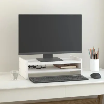 Obrázok produktu pre vidaXL Stojan na monitor biely 50x27x15 cm z masívneho borovicového dreva