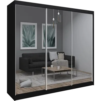 Image de BEAUTYSOFA armoire avec portes coulissantes DEBRA 240 cm - armoire avec tiroirs et miroir (noir)