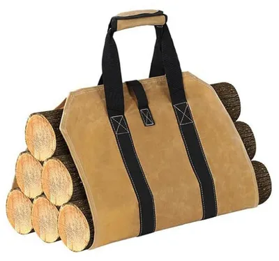 Immagine prodotto di Borsa per trasportare la legna da ardere, realizzata in lino cerato, impermeabile, dimensioni 98x46 cm