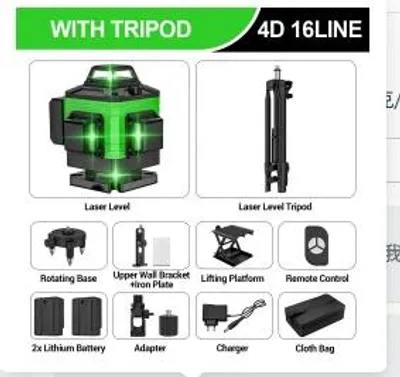 Produktbild von 16-Linien-4D-Kreuzlinienlaser - 3×360° Linien - Selbstnivellierend - USB-aufladbar - Stativ - ±3 mm/10 m - Grüner Laser