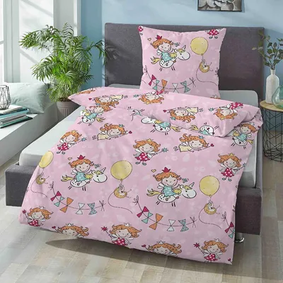 Produktbild von Biberna Feinbiber Bettwäsche Kids Einhorn rose 135x200 cm + 80x80 cm