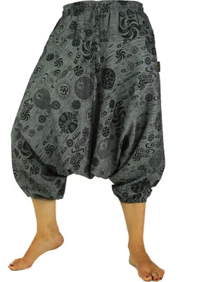 Produktbild von Aladinhose Pluderhose, Bedruckte Shorts 7/8 Länge - Grau, Damen, Baumwolle, Größe: S/M