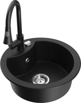 Produktbild von Mexen Diego 1-Becken-Granit-Spüle mit Mischbatterie Elia, Schwarz - 6512-77-670101-70