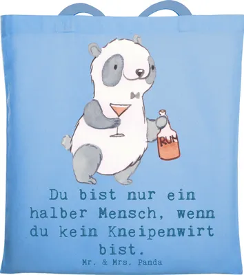 Produktbild von Mr. & Mrs. Panda Tote Bag Kneipenwirt Herz - Sky Blue - Geschenk, Schultasche, Witzig, Stoffbeutel, Bar, Gaststätte, Beutel, umhängebeutel, Tasche, Kneipe, Jutebeutel